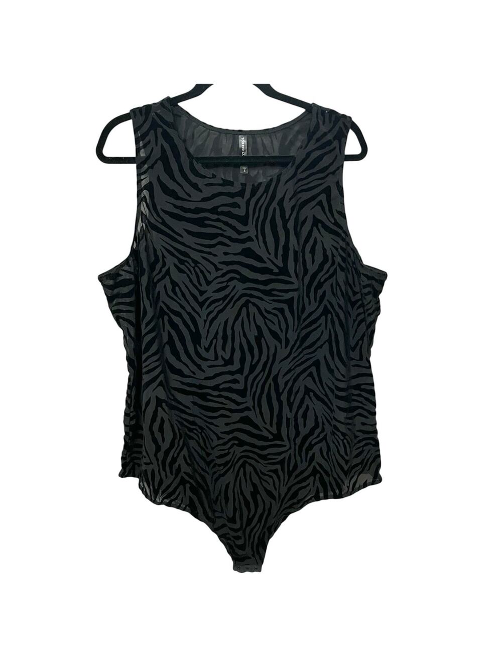 Torrid Sheer Mesh Zebra Print Bodysuit 5X Flocked Sleeveless Black Crew Neck
